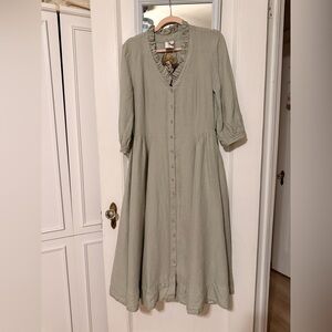 Son de Flor Ophelia Mint Sage Green Button-Front Ruffle Midi Dress